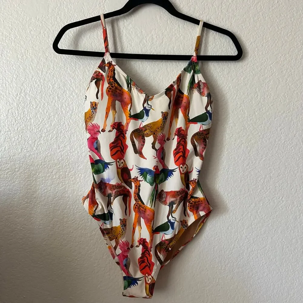J. Crew Ratti Animal Ballet Print Scoop Neck One Piece Swimsuit Size 8